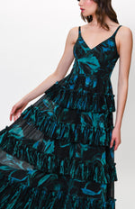 Load image into Gallery viewer, Freya Dress in Contrast Brushstroke Floral in Dark Blue
