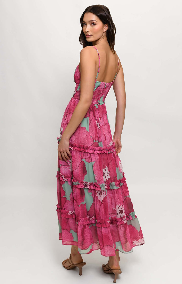 Caletta Sleeveless Multi Tiered Maxi Dress in Fuchsia