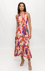 Load image into Gallery viewer, Stace Midi Wrap Dress in Brick Textured Orchids
