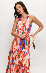 Load image into Gallery viewer, Stace Midi Wrap Dress in Brick Textured Orchids
