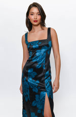 Load image into Gallery viewer, Angi Square Neck Midi Dress in Black Sketched Spacious Rose
