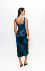 Load image into Gallery viewer, Angi Square Neck Midi Dress in Black Sketched Spacious Rose
