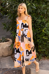 Tie Strap Pocket Midi Dress in Riviera Orange