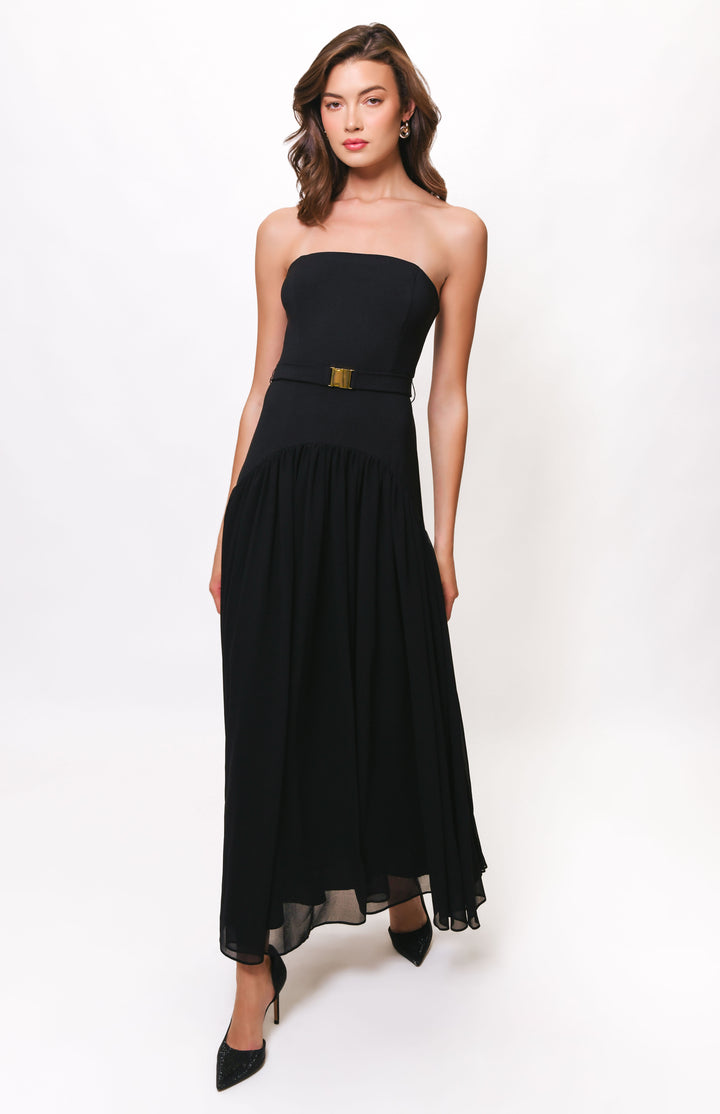 Carmel Strapless Drop-waist Maxi Dress in Black