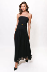 Load image into Gallery viewer, Carmel Strapless Drop-waist Maxi Dress in Black
