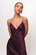 Load image into Gallery viewer, Emaline Bustier High-Slit Maxi Slip Dress in Blackberry
