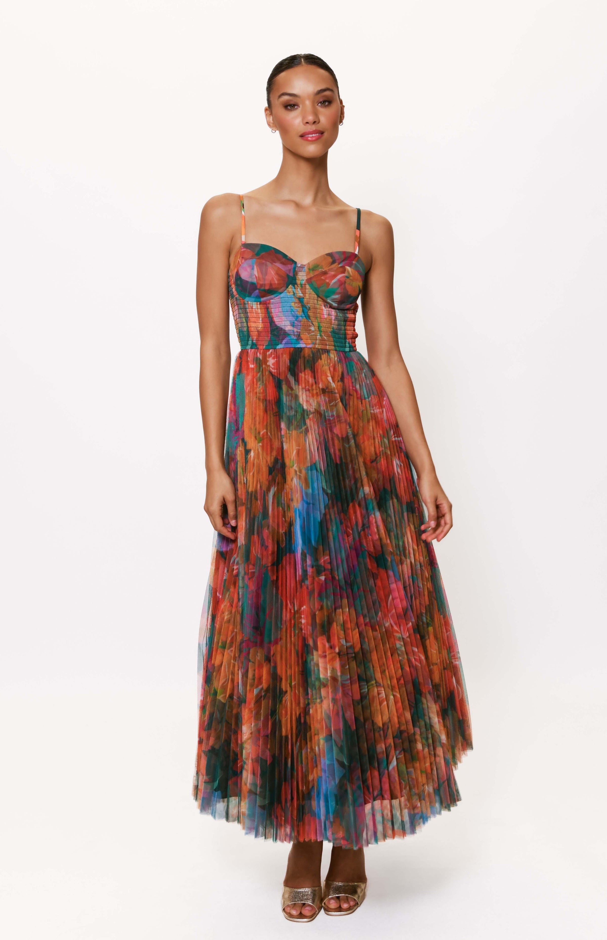 Brianna Gown in Teal Multi Overlay Hibiscus Floral