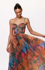Load image into Gallery viewer, Brianna Gown in Teal Multi Overlay Hibiscus Floral
