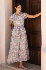 Load image into Gallery viewer, Ruffle Collar Button Maxi Dress in Tupi Teal
