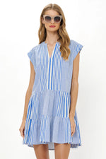 Load image into Gallery viewer, Roll Sleeve Dress in Henley Blue
