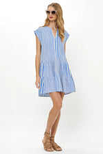 Load image into Gallery viewer, Roll Sleeve Dress in Henley Blue
