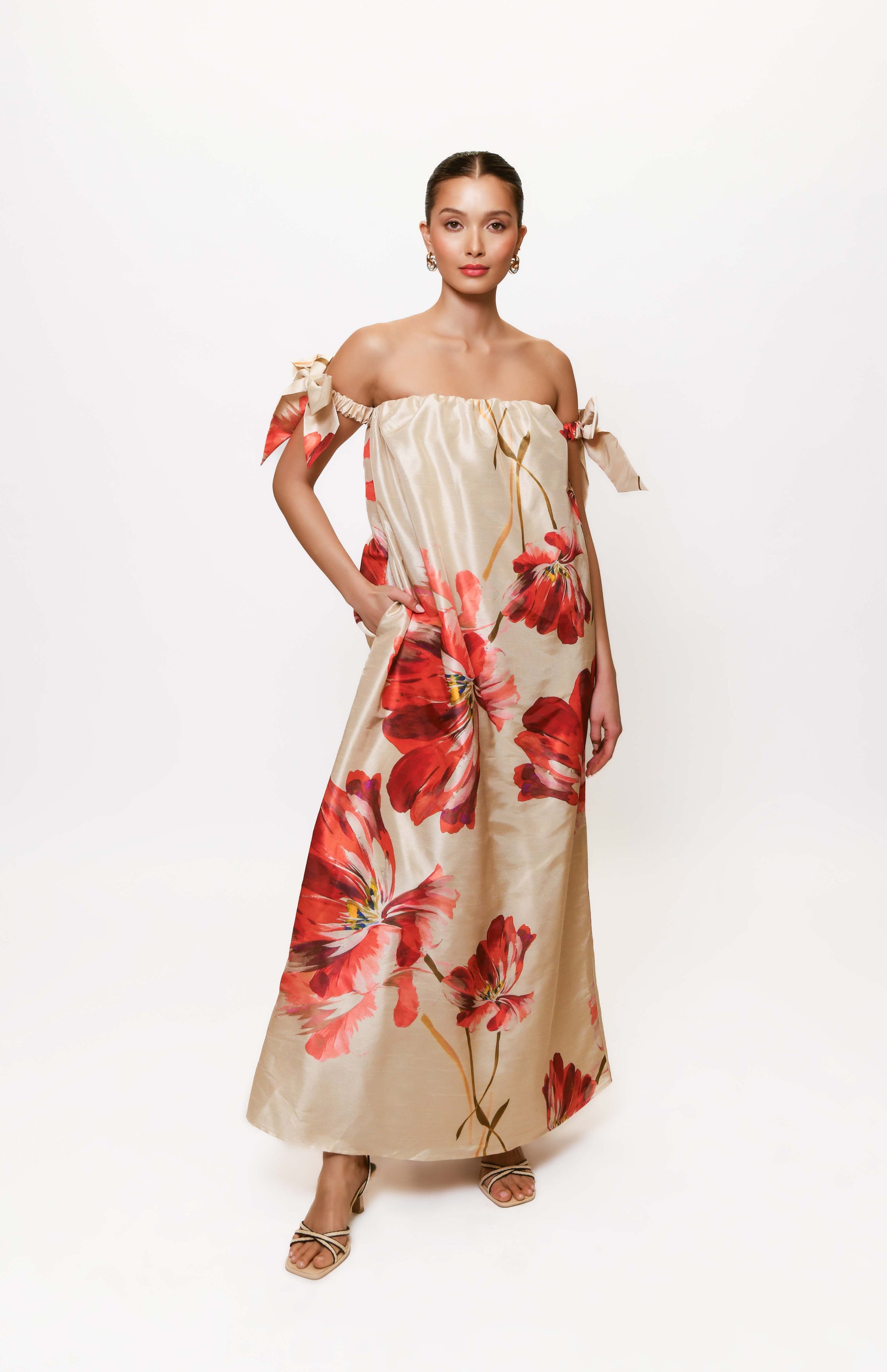 Iris Gown in Taupe Breezy Bloom