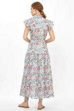Load image into Gallery viewer, Ruffle Collar Button Maxi Dress in Tupi Teal
