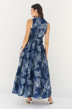 Load image into Gallery viewer, Hastings Dress in Navy/White Dramatic Vining Iris
