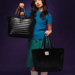 Load image into Gallery viewer, Duplex Reversible Faux Fur Tote in Black
