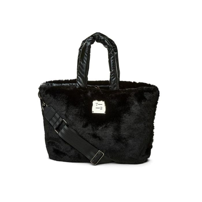Duplex Reversible Faux Fur Tote in Black