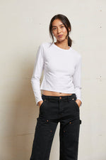 Load image into Gallery viewer, Jamie Recycled Cotton Long Sleeve Crew in White
