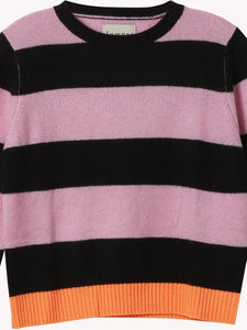 Stripe Crew Sweater in Bitter/Rose/Neon Orange