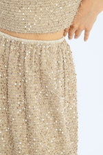 Load image into Gallery viewer, Sequin and Eyelash Skirt in Light Beige
