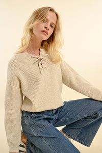 Tie Collar Sweater in Off White