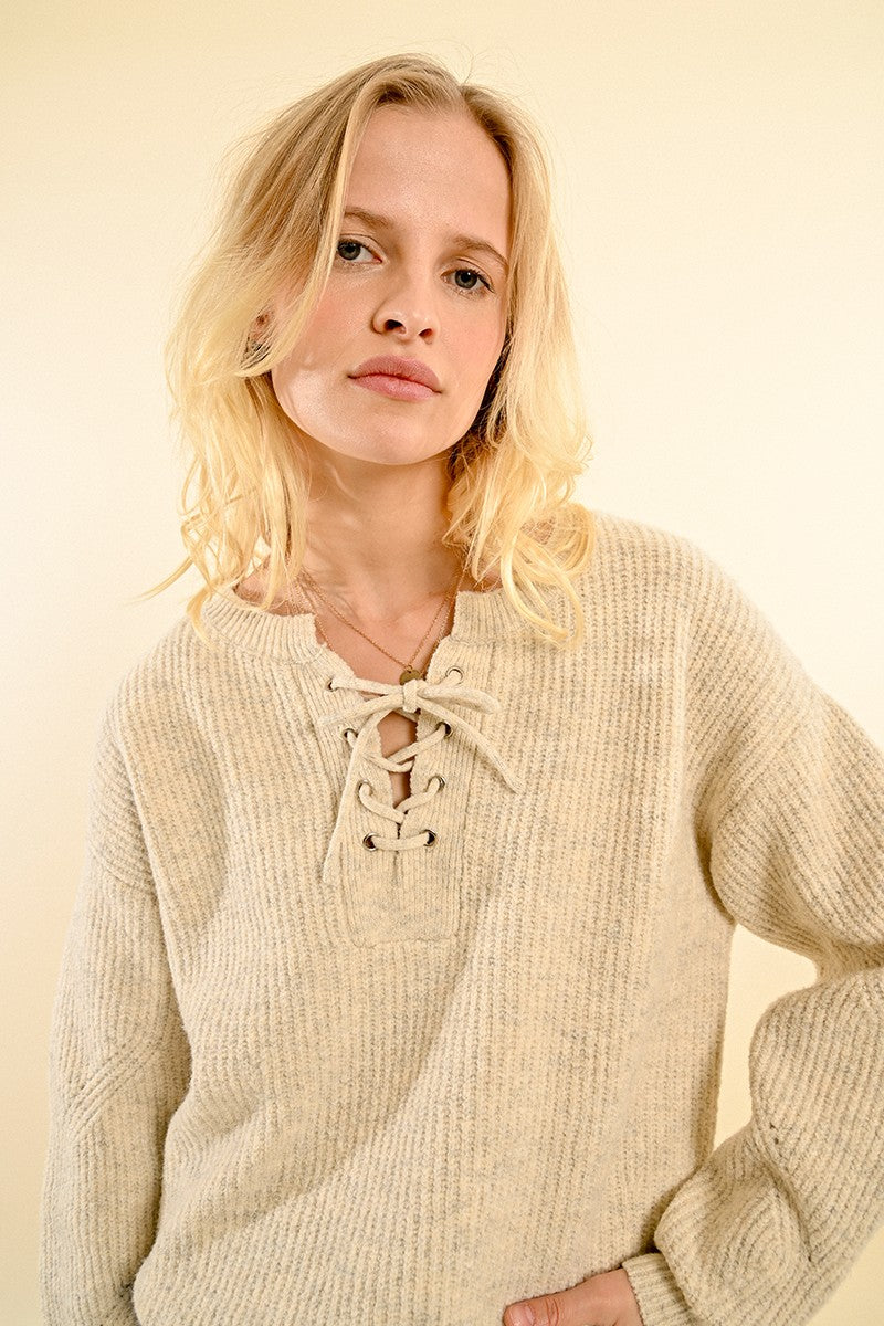 Tie Collar Sweater in Off White