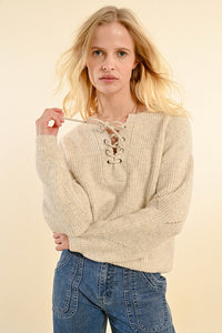 Tie Collar Sweater in Off White