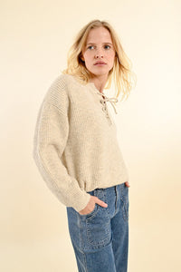 Tie Collar Sweater in Off White