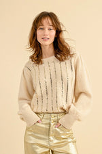 Load image into Gallery viewer, Vertical Sequin Sweater in Cream
