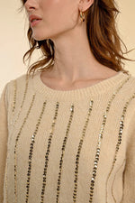 Load image into Gallery viewer, Vertical Sequin Sweater in Cream
