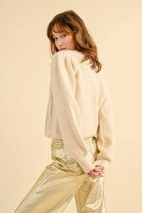 Vertical Sequin Sweater in Cream