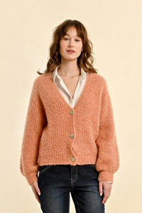 Fuzzy Knit Cardigan Sweater in Terracotta