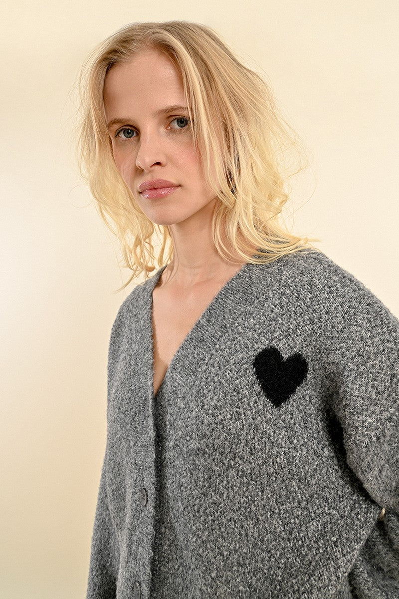 Cropped Heart Cardigan in Grey