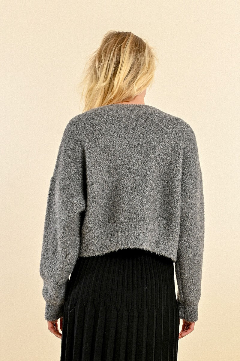 Cropped Heart Cardigan in Grey