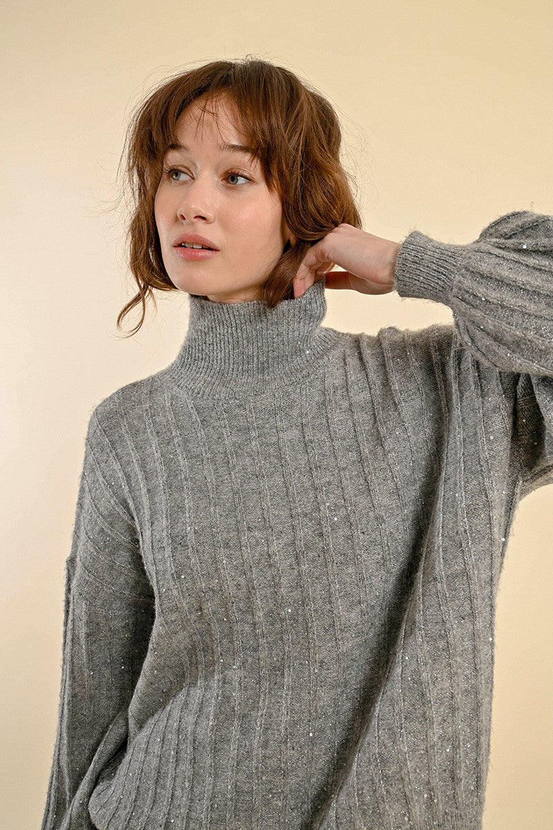 Shimmer Turtleneck Sweater in Silver