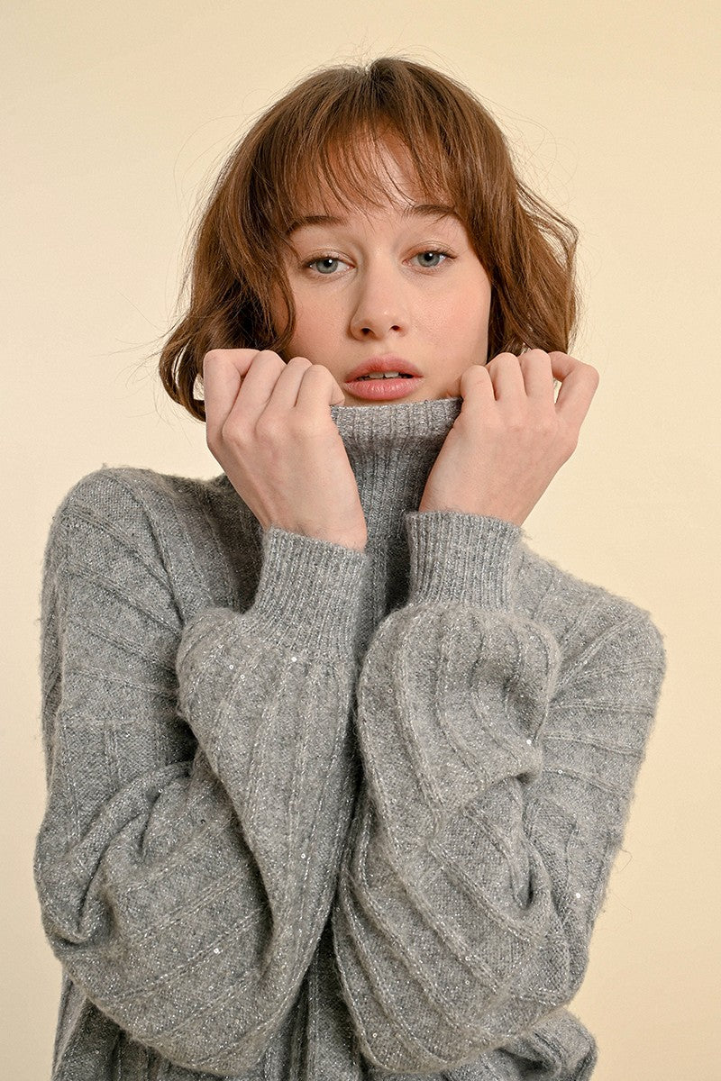 Shimmer Turtleneck Sweater in Silver