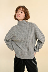 Shimmer Turtleneck Sweater in Silver