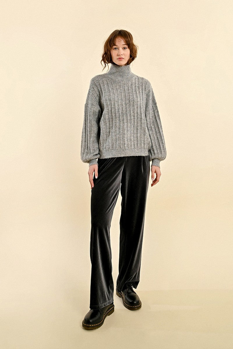 Shimmer Turtleneck Sweater in Silver