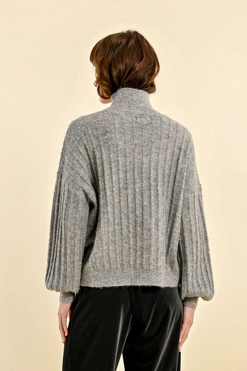 Shimmer Turtleneck Sweater in Silver