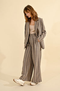 Herringbone Wide Leg Pants in Beige