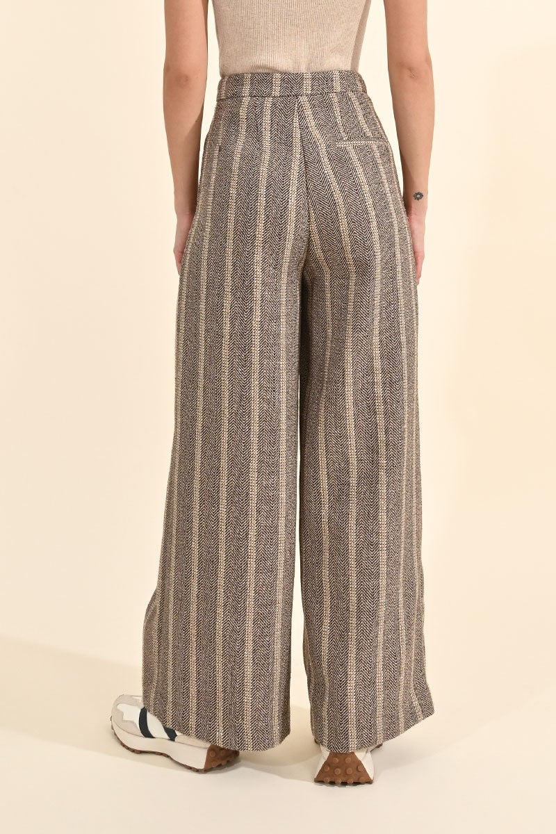 Herringbone Wide Leg Pants in Beige