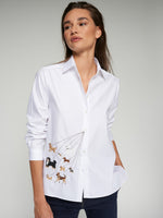Load image into Gallery viewer, Tea Embroidered Dog Blouse in White
