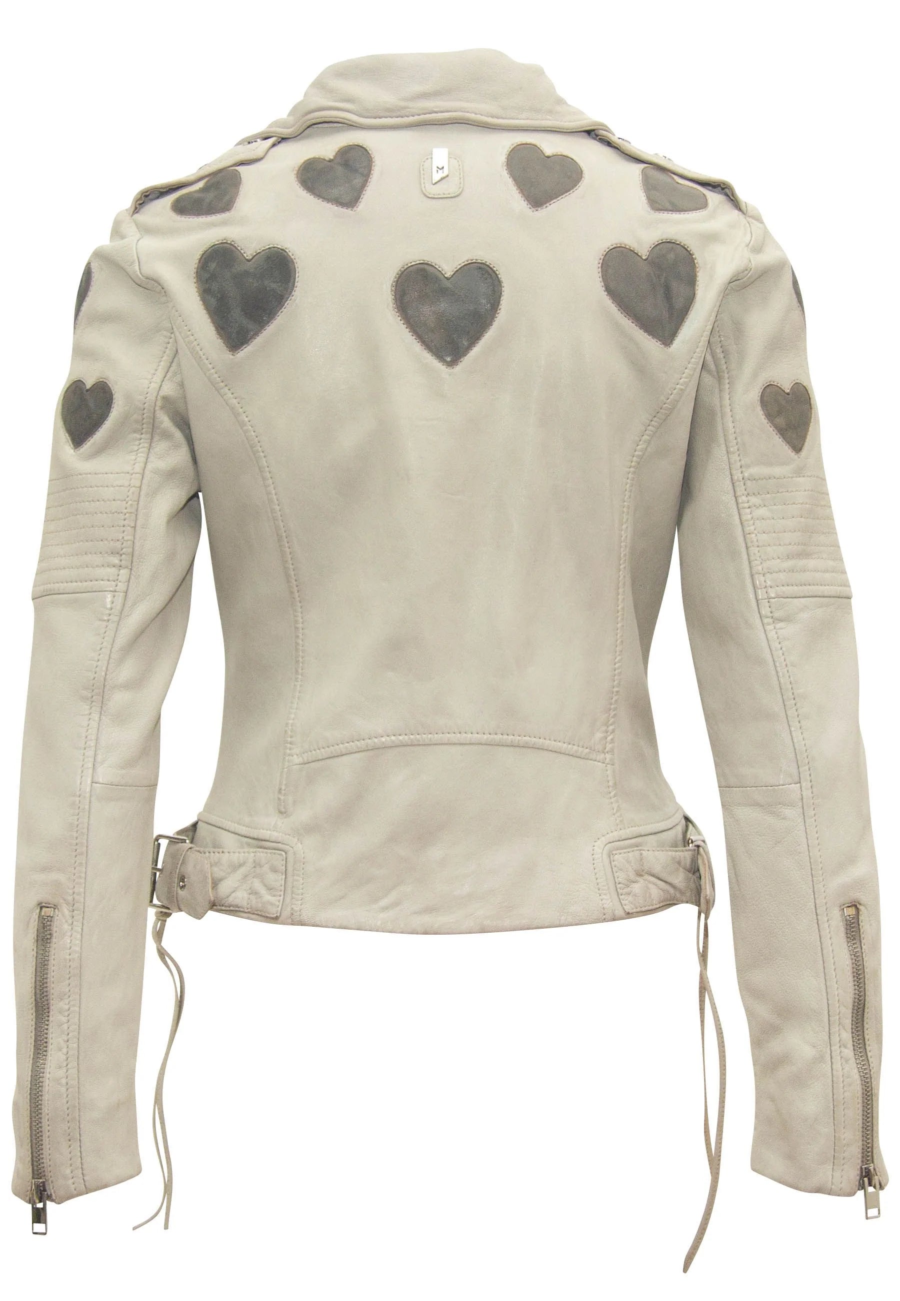 Reo RF Heart Detail Leather Jacket in Off White/Grey