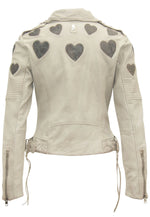 Load image into Gallery viewer, Reo RF Heart Detail Leather Jacket in Off White/Grey
