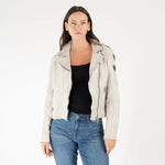 Load image into Gallery viewer, Reo RF Heart Detail Leather Jacket in Off White/Grey
