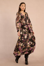 Load image into Gallery viewer, Floral Maxi Wrap Dress in Black Clotilde

