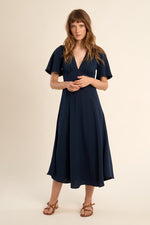 Load image into Gallery viewer, Flutter Sleeve Midi Dress in Navy
