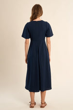 Load image into Gallery viewer, Flutter Sleeve Midi Dress in Navy
