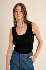 Load image into Gallery viewer, Ruffle Edge Tank Top in Black
