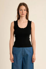 Load image into Gallery viewer, Ruffle Edge Tank Top in Black
