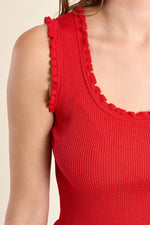 Load image into Gallery viewer, Ruffle Edge Tank Top in Red
